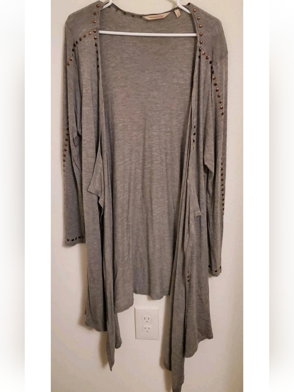 Soft Surroundings Heather Studded Open Front Waterfall Gray Cardigan Fall Light